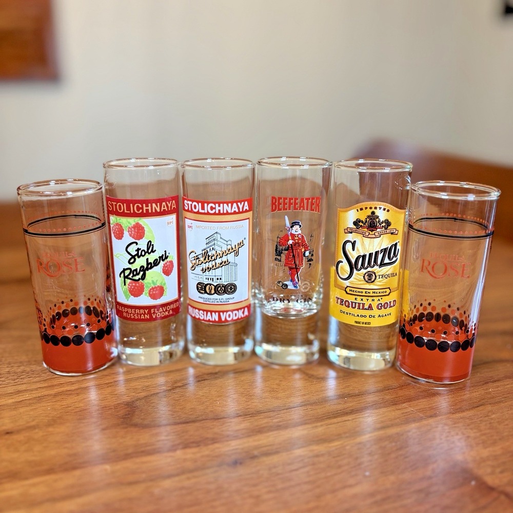 Tequila Rose Sauza Beefeater Dry Gin Stoli Vodka Shooter Shot Glasses Set 6